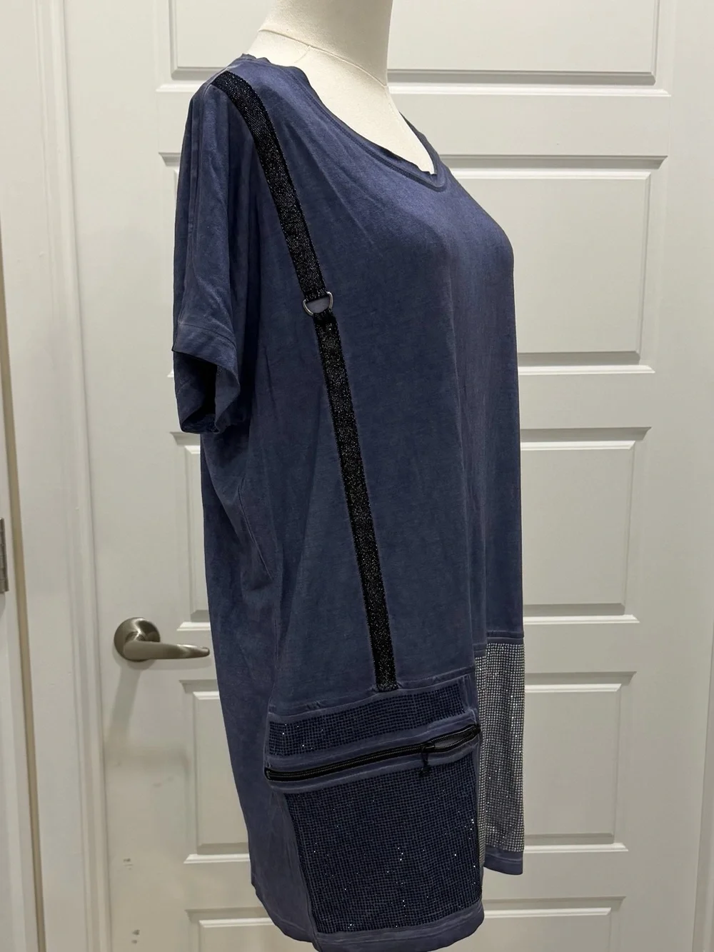 Tricotto got Blue Short Sleeve Tunic Top with Rhinestone Accents - Picture 7 of 9